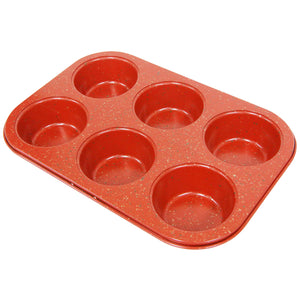 casaWare Toaster Oven 6 Cup Muffin Pan NonStick Ceramic Coated (Red Granite) - LaPrima Shops ®