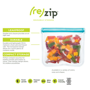 (re)zip Lay-Flat Snack Leakproof Reusable Storage Bag 2-Pack (Aqua) - LaPrima Shops ®