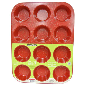 casaWare Ceramic Coated NonStick 12 Cup Muffin Pan (Red Granite) - LaPrima Shops ®