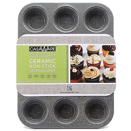 casaWare Ceramic Coated NonStick 12 Cup Muffin Pan (Silver Granite