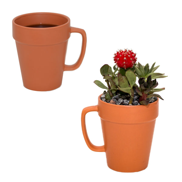 mug plant pot Culver 14-ounce Flower Pot Ceramic Mug, Set of 2 (Terra Cotta Color)