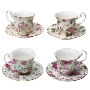 Gracie China Rose Chintz Porcelain Espresso Cup & Saucer 3-Ounce Set of 4 Assorted with Gold Trim - LaPrima Shops ®