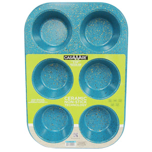 casaWare Toaster Oven 6 Cup Muffin Pan NonStick Ceramic Coated (Blue Granite) - LaPrima Shops ®