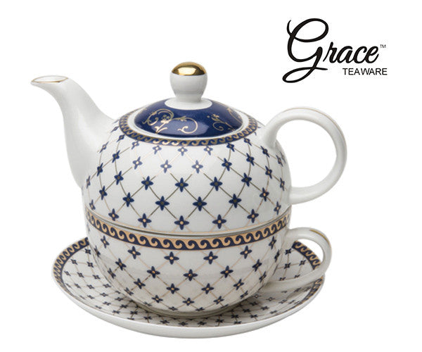 Win a Grace Teaware Porcelain 4-Piece Tea For One (Trellis Blue Gold Trimmed), a $32 value!