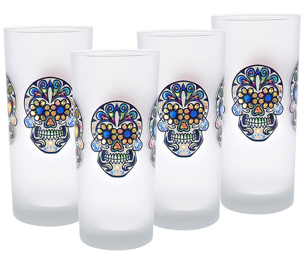 Win a Set of 4 Culver Sugar Skull Decorated Frosted Deluxe Cooler/Tumbler Glasses, 15-Ounce, a $39.99 value!
