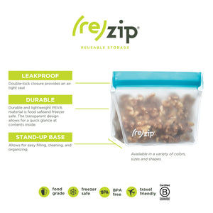 (re)zip Stand-Up 1/2 Cup/4-ounce Leakproof Reusable Storage Bag 2-Pack (Aqua) - LaPrima Shops ®