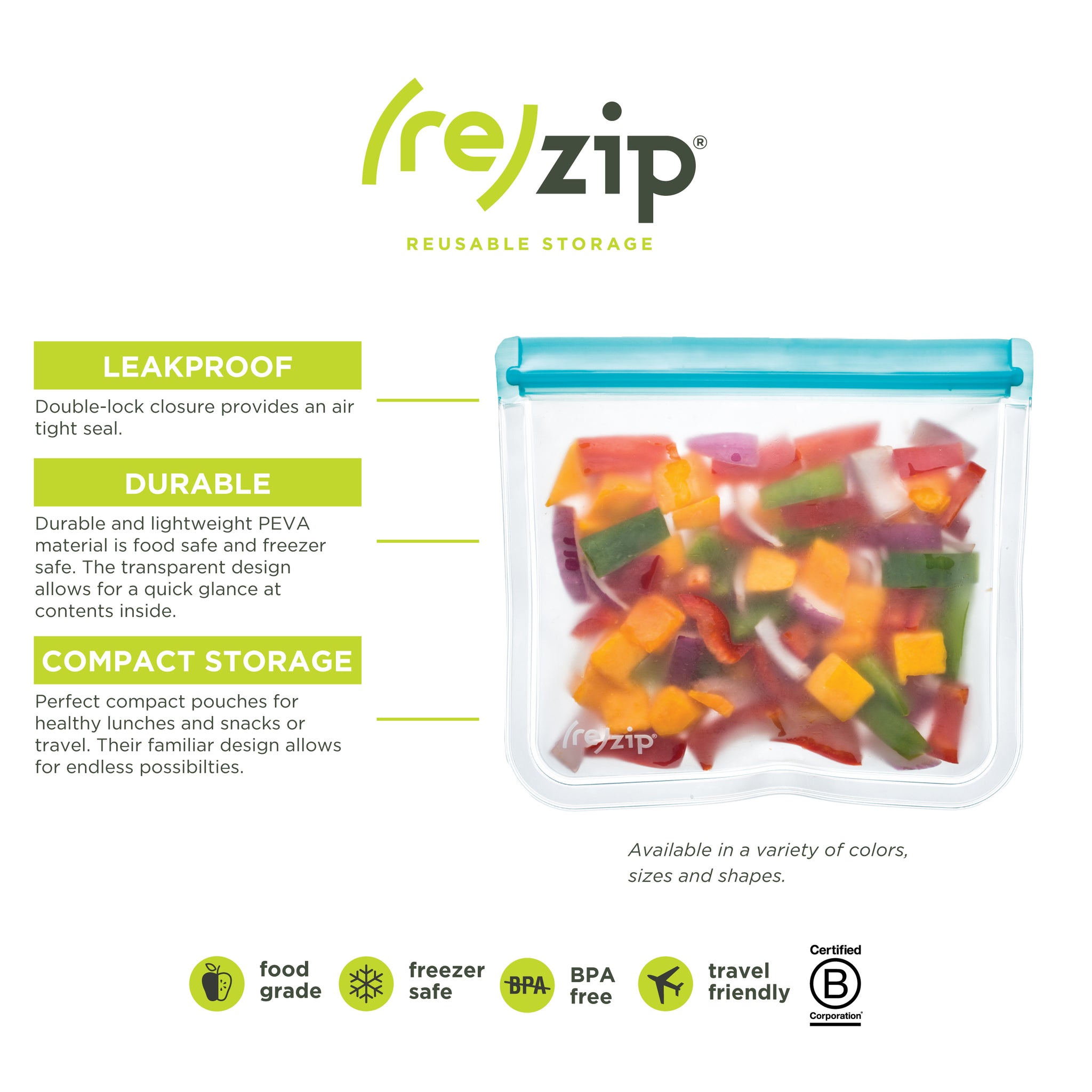 re)zip Lay-Flat Snack Leakproof Reusable Storage Bag 2-Pack (Clear) -  LaPrima Shops®