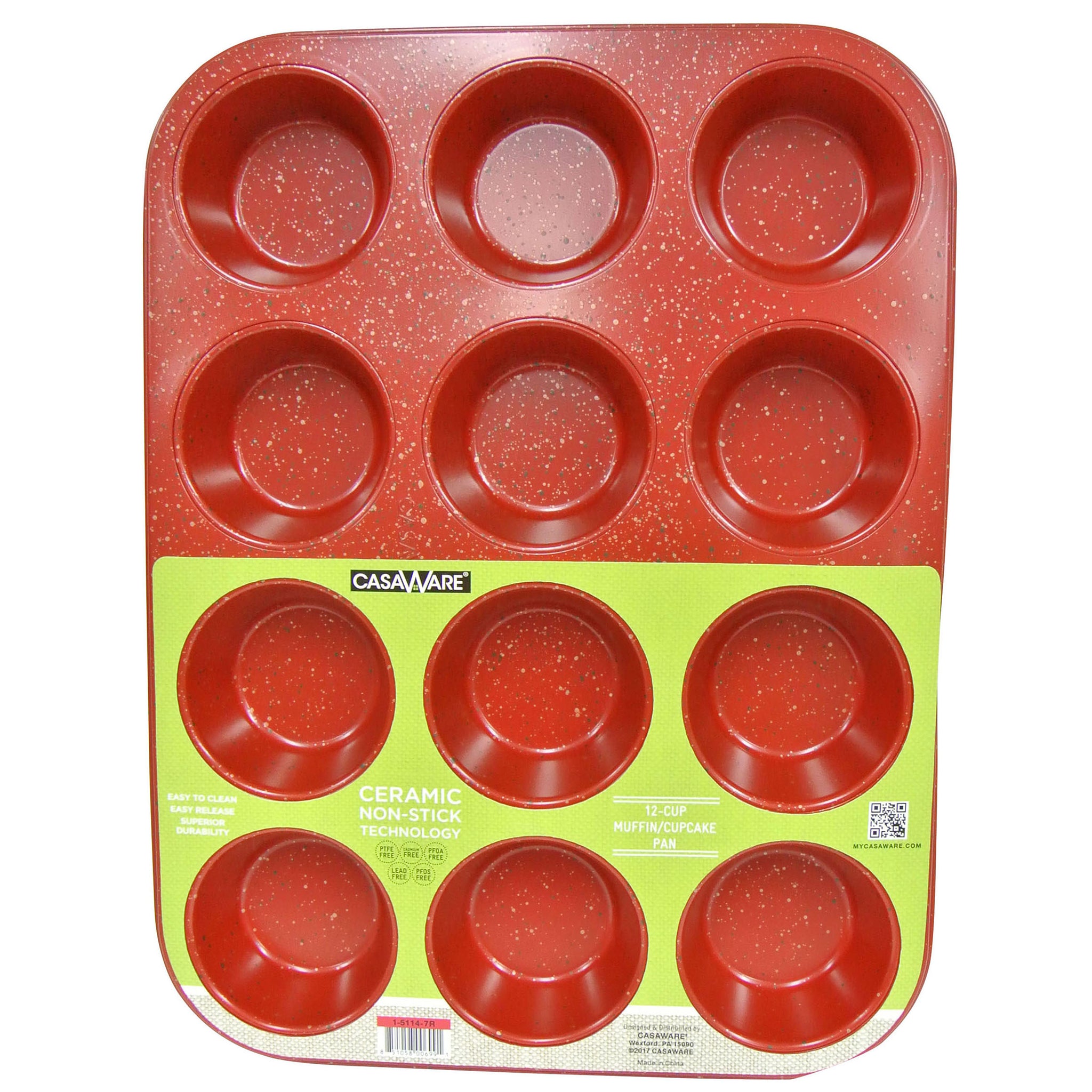 casaWare Ceramic Coated NonStick 12 Cup Muffin Pan (Red Granite