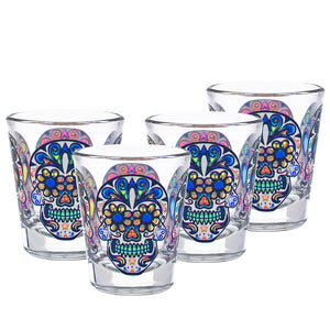 Culver Sugar Skulls Decorated Shot Glasses, 1.75-Ounce, Set of 4 - LaPrima Shops ®