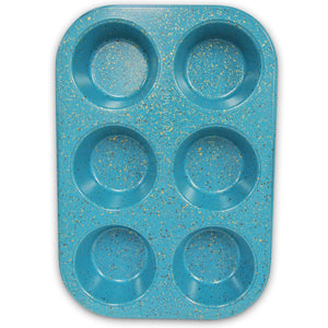 casaWare Toaster Oven 6 Cup Muffin Pan NonStick Ceramic Coated (Blue Granite) - LaPrima Shops ®