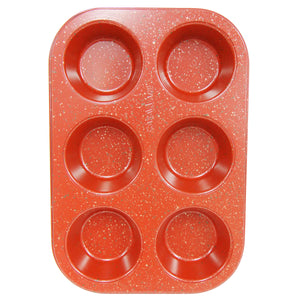 casaWare Toaster Oven 6 Cup Muffin Pan NonStick Ceramic Coated (Red Granite) - LaPrima Shops ®
