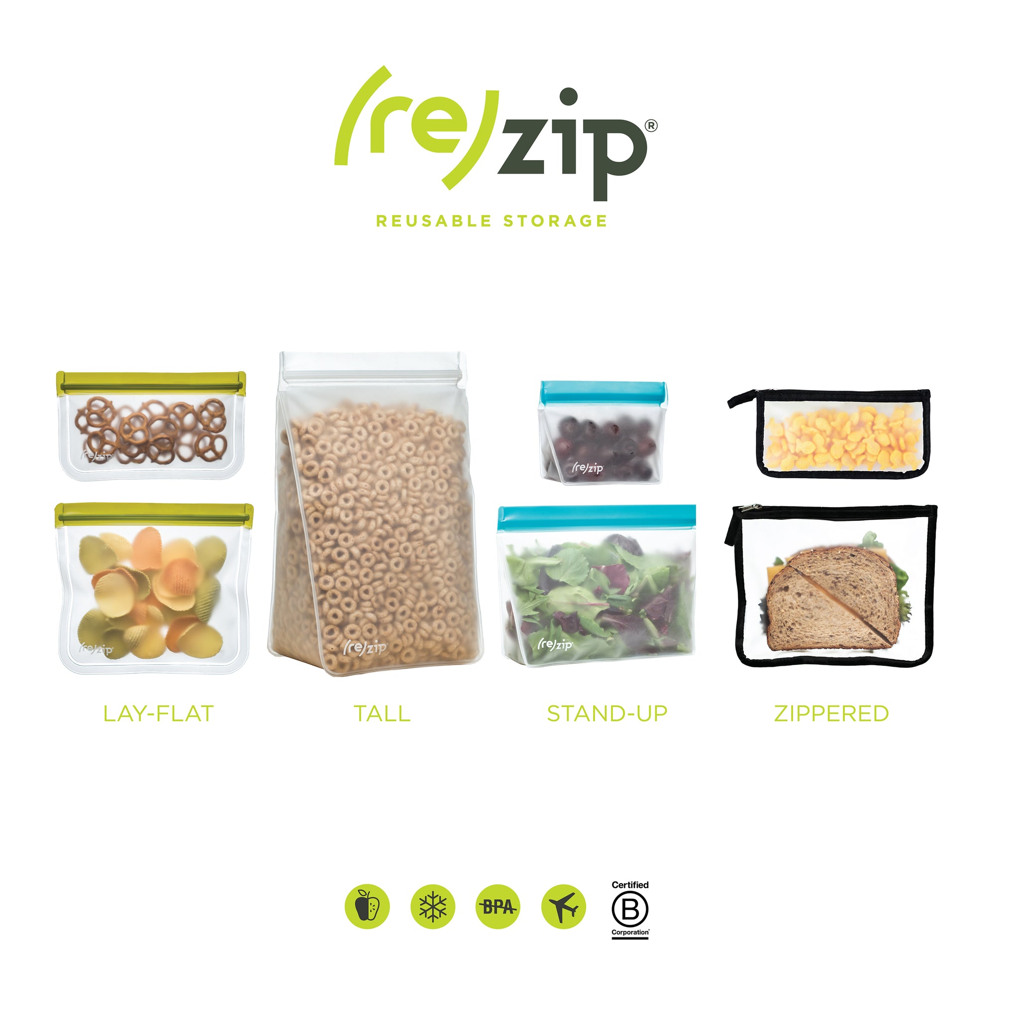 re)zip Reusable Leak-proof Food Storage Stand-up Bag Kit - Snack