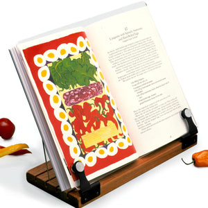 Deluxe Original Cookbook Holder - Acrylic Shield With Wooden Base and Black Hinges - Made in the USA - LaPrima Shops ®