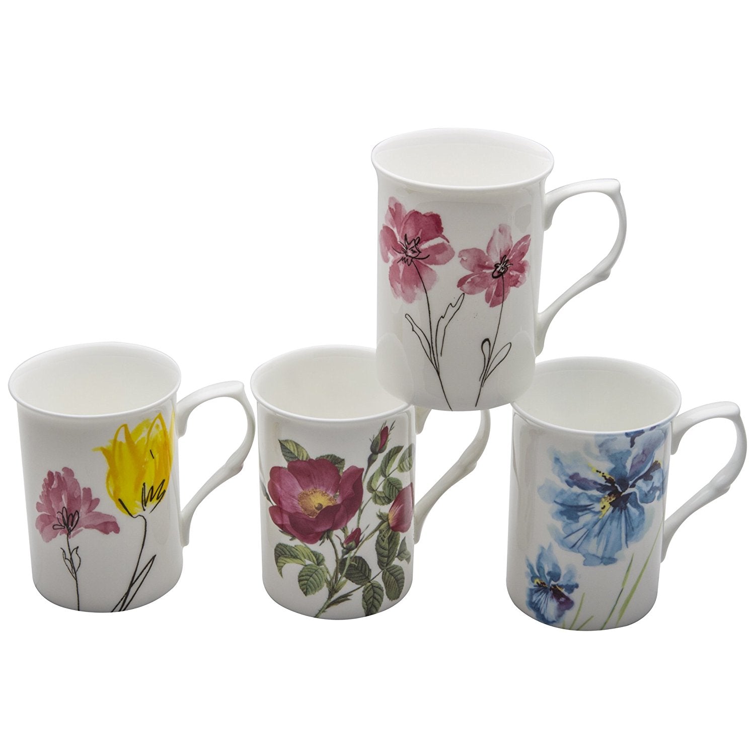 Gracie Bone China Mug Set of 4 (9-Ounce, Watercolors) - LaPrima Shops®